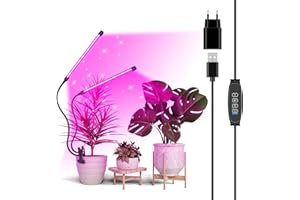 YOJZMA Luce di Coltivazione per Piante, Lampada LED a Clip con Spettro Completo Rosso e Blu, Timer 3/9/12 Ore, 3 Modalità di Accensione, 10 Livelli di Regolazione, Collo Regolabile-2 Teste
