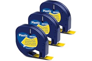 MARKFIELD 3x Ruban pour Étiqueteuse Compatible avec Dymo LetraTag Ruban Jaune Plastique 12mm x 4m Noir sur Jaune, Compatible avec Dymo LetraTag LT-100H LT-100T LT-110T (Plastic 91222 Yellow Label)