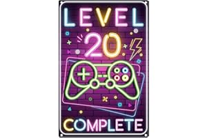Tarklanda Retro Blechschild 20. Geburtstag Junge, Level 20 Complete, 20 Jahre Geburtstag Deko, lustiges Geburtstagsschild 20, Geschenk Geburtstagsgeschenk für Jugendliche Jungs Zocker