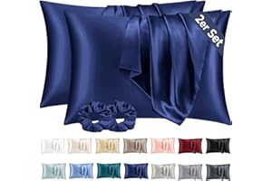 Vielit 2 Piezas Funda Almohada Saten 70x40 Marina, Suave como la Funda Almohada Seda, Funda de Almohada para el Cabello y la Piel Viene con 2 Elásticos para el Cabello