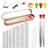 Jinsion Set of 82 Pieces Bead Needles, with Needle Bottle | 5 Sizes Big Eye Beading Needles and 70 Pieces Long Straight Beads