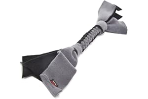 DogDirect London, DOG TUG TOY Tugger Tug Chase Rope SMALL: 45cm/17in, LARGE: 75cm/29in, Soft plaited Flexible FLEECE DOG TOYS Ideal FOR TRAINING, PUPPY PLAY, HAND MADE (Small, Black-grey) KS2