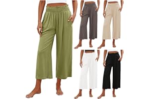 LUOLUOLUO Womens Linen Capri Trousers UK Sale Clearance, Ladies Cherry Berry Cropped Trouser 3/4 Length Bengaline Stretch Pants Palazzo Trousers Casual Wide Leg Culottes Pants Smart Work Going Out Pant