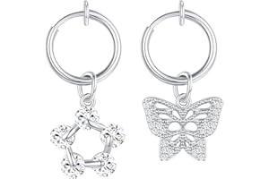 Briana Williams Fake piercing do pępka, zacisk, pierścień obręcz z zawieszką, bez piercingu, helix cartilage, kolczyk srebrny, Stal nierdzewna