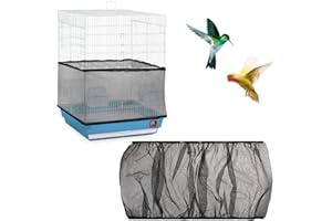 JEYORZY 1pz Vogelkäfig Abdeckung, Einstellbar Vogelkäfig Abdeckung, Vogelkäfig Samenfänger, Schutznetz für Vogelkäfig, Papageien Nylon Mesh Geeignet für Käfige mit einem Umfang von 80-110cm, Schwarz-S