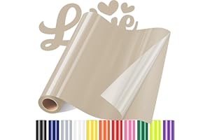 Sgooyir Rouleau Vinyle thermocollant Beige pour Tissu, 30.5 x 183 cm Flex Thermocollant pour Tissu, T-Shirts, Sacs, Casquettes