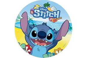 dekora - Decoración para Tartas de Cumpleaños Infantiles - Cake Topper de Stitch 20 cm - Disco de Papel Comestible para Tarta Sin Gluten, Sin Azúcares Añadidos, Sin Lactosa - Apto para Vegetarianos