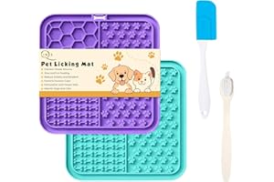 Q LINES Licky Mats for Dogs Pack of 2 Licky Mats for Dogs with Strong Suction Cup - Slow Pet Feeder for Food, Peanut Butter Includes Spatula & Brush - Perfect for Grooming & Training (Light Blue/Purple)