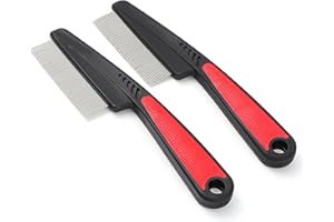 AOZUO 2 pettini per pulci per gatti, pettine per pulci per cani, pettine in acciaio inox, denti larghi e sottili, pettine professionale per la cura del cuoio capelluto, pettine multifunzione