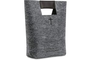 YITEXIN Housse de Bible en Feutre, étui de transport de la Bible, sac de bible, porte-livre d'étude de la Bible, porte-livre d'église avec motif croix creuse et verset de la Bible (gris)