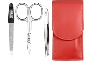 ‎SONNENSCHEIN BY HANS KNIEBES Sonnenschein by Hans Kniebes - Maniküre Set 3 teilig - Nagelschere, Nagelfeile und Pinzette - Taschenmaniküre Nagelpflegeset - Nappa-Lammleder Manicure Etui (Orange)