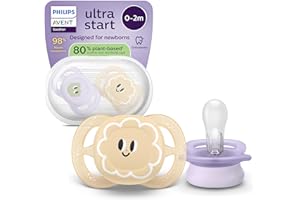 Philips Avent Sucettes ultra start - Tétines orthodontiques souple, pour nouveau-nés, en silicone souple, sans BPA, avec étui de stérilisation, lot de 2, SCF075/13