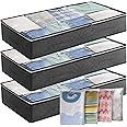 Underbed Storage Bag 3Pack 90L Large Under Bed Storage Box with 4 x Large Zip lock Bags with PVC Window for Clothes, Duvets, Comforters, Blankets, Bedding