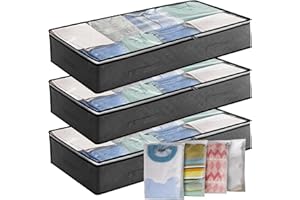 Cleaneaty Underbed Storage Bag 3Pack 90L Large Under Bed Storage Box with 4 x Large Zip lock Bags with PVC Window for Clothes, Duvets, Comforters, Blankets, Bedding