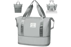 Paneerte Reisetasche Damen, Handgepäck Tasche Faltbare Reisetasche Weekender Damen Reisetasche Handgepäck Nass- Und Trockenreisetasche, Geeignet Für Sport Und Reisen,Grau