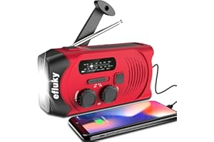 Efluky Radio solarne AM/FM, radio z korbą, ładowane przez USB, radio awaryjne, latarka LED, alarm SOS i dynamo na korbę ręczną, na kemping, survival, podróż, w sytuacjach awaryjnych (czerwone)