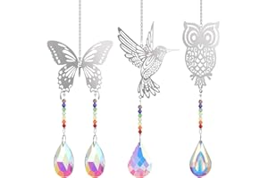 SOSPIRO 3PCS Crystal Sun Catcher for Garden Windows Outdoors Decoration, Butterfly Bird Owl Sun Catcher Hanging Rainbow Marker Crystal Ball Prism Ornament Pendant for Home Office Garden Decor