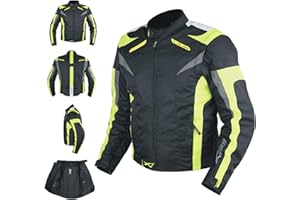A-PRO Giacca Tessuto Moto Protezioni CE Manica Staccabile Gilet Termico giallo fluo