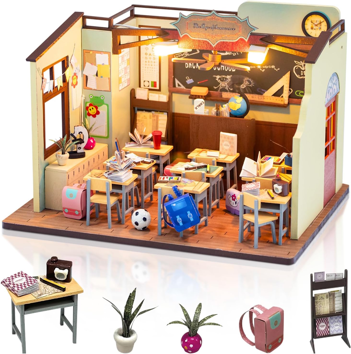 Foyucool Kit de Miniaturas para Adultos, Casa de Muñecas con Muebles, Kit DIY para Adultos, El Regalo Ideal para Navidad o cumpleaños, Sala de Clases