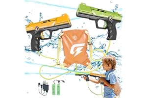 Wasserpistole Elektrisch mit 2100CC Rucksack - YAVOCOS 2 Stück Wasserspritzpistole Spielzeug 7M Großer Reichweite Automatische Wasserpistole Outdoor Sommer Geschenk für Erwachsene Kinder