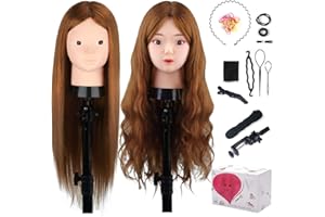 Cabeza de Maniquí, MYSWEETY 20" 50% Cabello Humano Real Practicas Formación Muñeca De La Cosmetología Práctica Maniquí Muñeca Para Peluquería con Abrazadera De Mesa + Accesorios de Peinado DIY