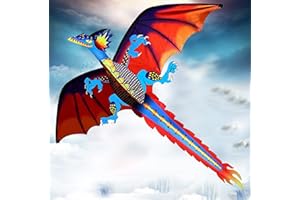 通用 Touch the sky Huge Dragon Kite for Kids and Adults Easy to Fly-55inch x 62inch Single Line with Tail 90M String