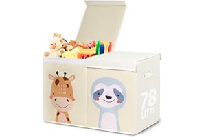 Tutifu® Scatola Porta Giochi per Bambini Beige Pieghevole da 78 Litri. Contenitore Giochi a Doppio Coperchio. Baule e Contenitore Grande in Tessuto Oxford. Organizer Giocattoli. Non Adatto alla Seduta