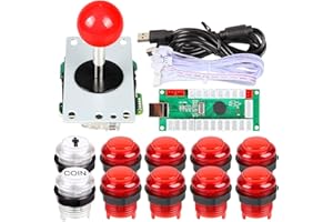EG STARTS Zero Delay USB LED Encoder To PC Games Red Stickers Controllers + 10x LED Illuminated Push Buttons For Arcade Joystick DIY Kits Parts Mame Raspberry Pi