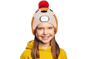 AYPOW Enfants LED Bonnet Chapeau Lumineux, Casquette de Lampe Frontale LED Rechargeable par USB, Chapeaux éclairée en Tricot Chaud d'hiver, Gradable Amovible, Cadeaux de Noël pour Garçons et Filles
