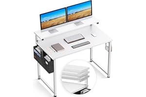 ODK Scrivania per Computer, Scrivania da Ufficio con Supporto per Schermo Regolabile in Altezza, 120x50x84cm Tavolo da Scrivania con Tasca Laterale e Gancio per Studio, Lavoro (120x50x84cm, bianca)
