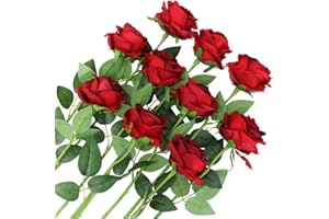 Veryhome 10 sztucznych róż, jedwabne kwiaty, sztuczne kwiaty, dla panny młodej, do ogrodu, na urodziny, imprezę, do domu, jako dekoracja weselna (winnoczerwone – kwitnące róże)