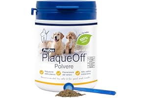ProDen PlaqueOff Powder 180g – Detergente dentale 100% naturale per cani e gatti, rimuove placca, tartaro e alito cattivo