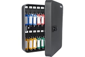 Uniclife Armario para llaves de 28 posiciones con cerradura de combinación reajustable, caja de almacenamiento de seguridad digital negra, organizador de llaves de acero con etiquetas coloridas para