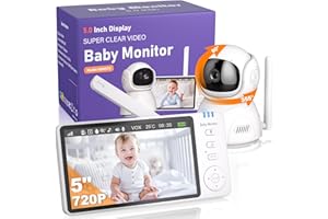 OBVHNUA Babyphone mit Kamera 5" Video Babyphone 720P HD Display Großer Akku 355°/90° Schwenk-Neige Digitalzoom Temperaturüberwachung Nachtsicht VOX-Modus Zwei-Wege-Audio Schlaflieder