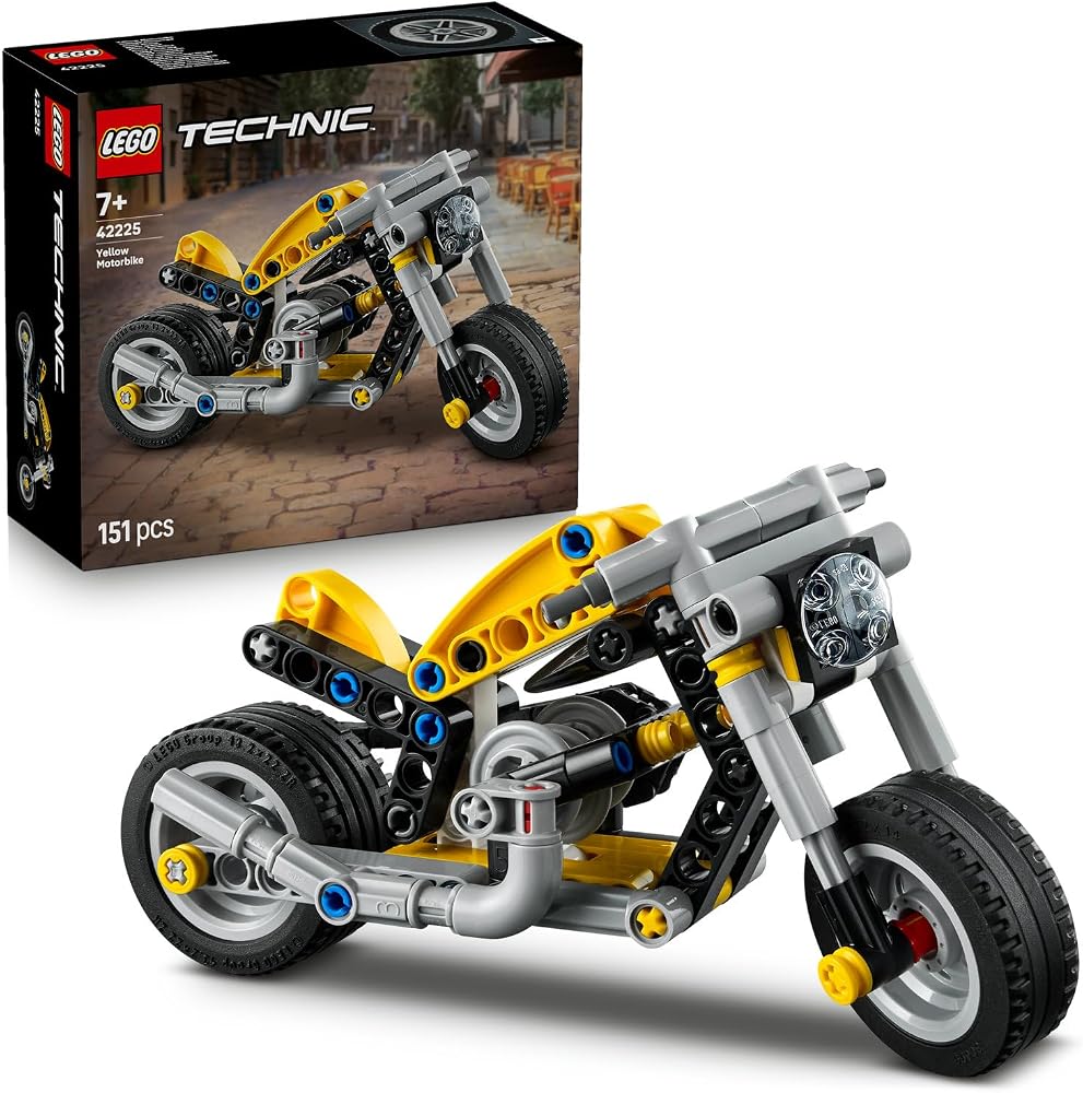 LEGO Technic Sarı Motosiklet 42225 | 7 Yaş ve Üzeri Çocuklar için Direksiyon İçeren Oyuncak Yapım Seti, Hediye Fikri (151 Parça)