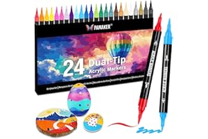 PAMAKER 24 Farben Acrylstifte Set – Acrylmarker mit feiner Spitze und Pinsel für Stoff, Leinwand, Glas, Holz und Papier – Ideal für Kinder und Erwachsene, zum Zeichnen und DIY-Bastelprojekte