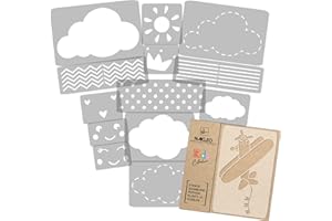 NAKLEO Plantillas para Pintar para Habitación Niños, 14 Stencil 9x12 a 23x34cm Nube Nublado Nimbus, Patrón Plástico y Reutilizable para Dibujar, DIY Arte Decoración, Pared Madera Muebles Tejido