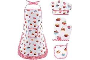 Epunk Kids Baking Set Apron Chef Hat Oven Gloves & Placemat Machine Washable Educational Baking Kit for Children Ages 3-12 Christmas Birthday Gift for Girls Children's Aprons & Role Play