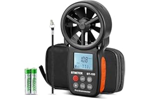 BTMETER Anemómetro digital BT-100 de mano, medidor de velocidad del viento, mide con precisión la velocidad del viento y la temperatura para CFM con MAX/MIN/AVG, pantalla LCD retroiluminada, HVAC