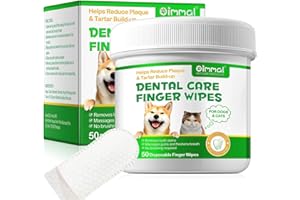 CARO Organics Dental Care Finger Wipes For Dogs & Cats. Removes Tooth Stains, Massages Gums & Freshens Breath, No Brushing Required. 50 Counts per box.