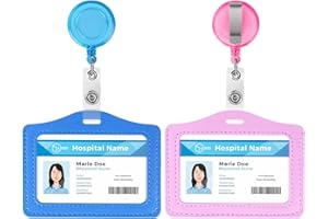 Vicloon Portatarjeta Insignia, 2Pcs Tarjeta de Identificación PU, con Carrete Retráctil de Insignia, Portatarjetas Colgante Retráctiles para ID, Llaves, Oficina(Azul Claro + Rosa