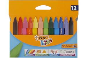 BIC Kids Plastidecor Triangle Craies de Coloriage - Couleurs Assorties, Etui Carton de 12
