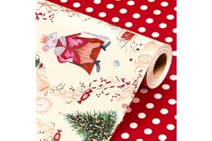 Wikadlik Christmas Wrapping Paper Roll - Nutcracker, Princess and Gingerbread Polka Dots Design Gift Wrap Paper - 43cm x 10m