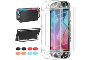 WAXITY Hard Protective Case for Nintendo Switch 2(2025) with 2 Screen Protectors, Dockable Clear Crystal PC Cover Accessories Compatible with Switch 2 Console & JoyCon Controller with 8 Thumb Grip Caps