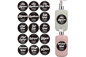 FAMIDIQGO 15 etichette per bottiglie stampate, rotonde, autoadesive, impermeabili, per lavaggio a mano, per shampoo e balsamo