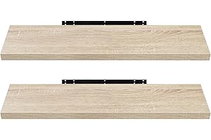 EUGAD Mensola a Muro Set da 2, 100cm, Mensole Librerie da Parete Scaffale MDF Stile Rétro Ripiano Portaoggetti, Noce Chiaro, 0118QJ-2