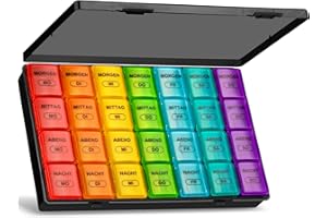 YAKLIM Tablettenbox 7 Tage Große Fächer, Medikamentenbox 7 Tage 4 Fächer Tabletten Organizer, Tablettendose für Kinder äLtere und Arthritische HäNde Tablettenbox 7 Tage Morgens Mittags Abends - Schwarz