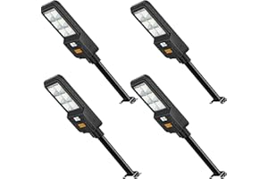 LEDMO 4 Pezzi 300W Lampione Solare LED Esterno con Pannello Solare,Lampione Solare 300W 6500K con Crepuscolare e Sensore di Movimento Radar,Telecomando, Lampione Solare IP65 Impermeabile