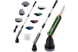 EPOCHGLO Elektrische Reinigungsbürste mit teleskop, Electric Spin Scrubber 7 Austauschbare Bürstenköpfe, 30-130cm Verstellbarer Griff, 120 Min. Laufzeit, Stromschutz, Vielseitig für Bad, Küche und Auto Schwarz