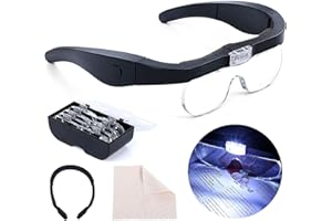 OBOVO Lupa Bandeau loupe Rechargeable avec lumière LED Mains Libres pour la Lecture de lentilles interchangeables 1,5 x 2,5 x 3,5 x 5 pour travaux rapprochés, Bijoux, Loisirs créatifs